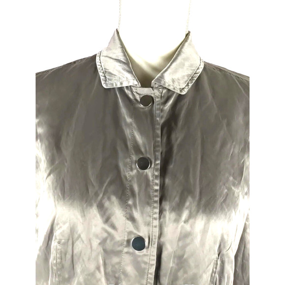 Chico's Women's Jacket Size 1 Gray Green Metallic Snap Long Sleeve Crinkle Y 2 K - Picture 3 of 11